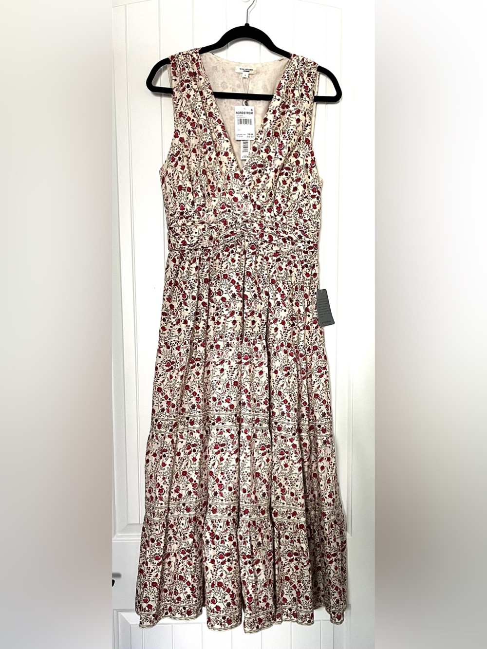 Nordstrom Max Studio Cream Floral Maxi Dress with Red Accents